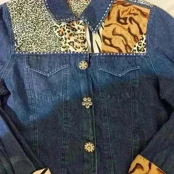 Carrie Allen Zebra Leopard Tiger embellished jean jacket - Picture 2 of 5